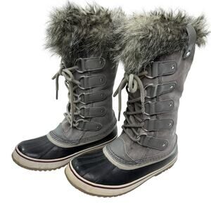Sorel Joan of Arc Boots Gray Leather Warm Snow Winter Waterproof Women’s Size 9